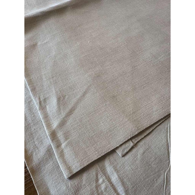 Rustic Antique French Linen Sheet Ls Monogram Thick Oat Linen Trousseau Sheet Rustic Flax Bed Linen Circa 1920 For Sale - Image 3 of 10