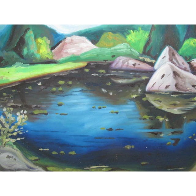 Signed Attributed to Arthur Lismer Framed River Landscape Surreal Oil Painting For Sale In Portland, OR - Image 6 of 8