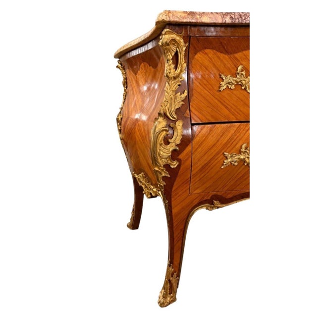 French French 19th Century Louis XV Style Bronze-Mounted Marble-Top Commode For Sale - Image 3 of 7
