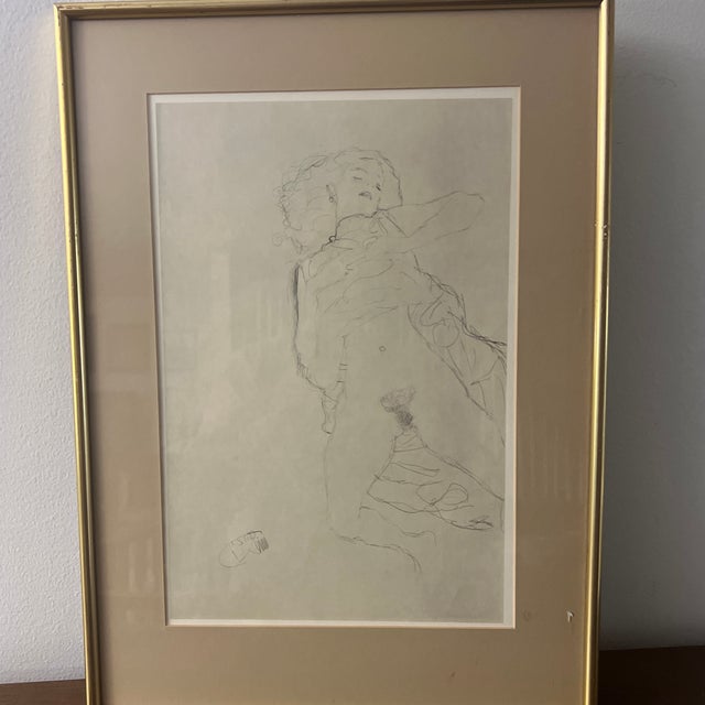 Pencil drawing print on collectors paper of Gustav Klimt framed reclining figure