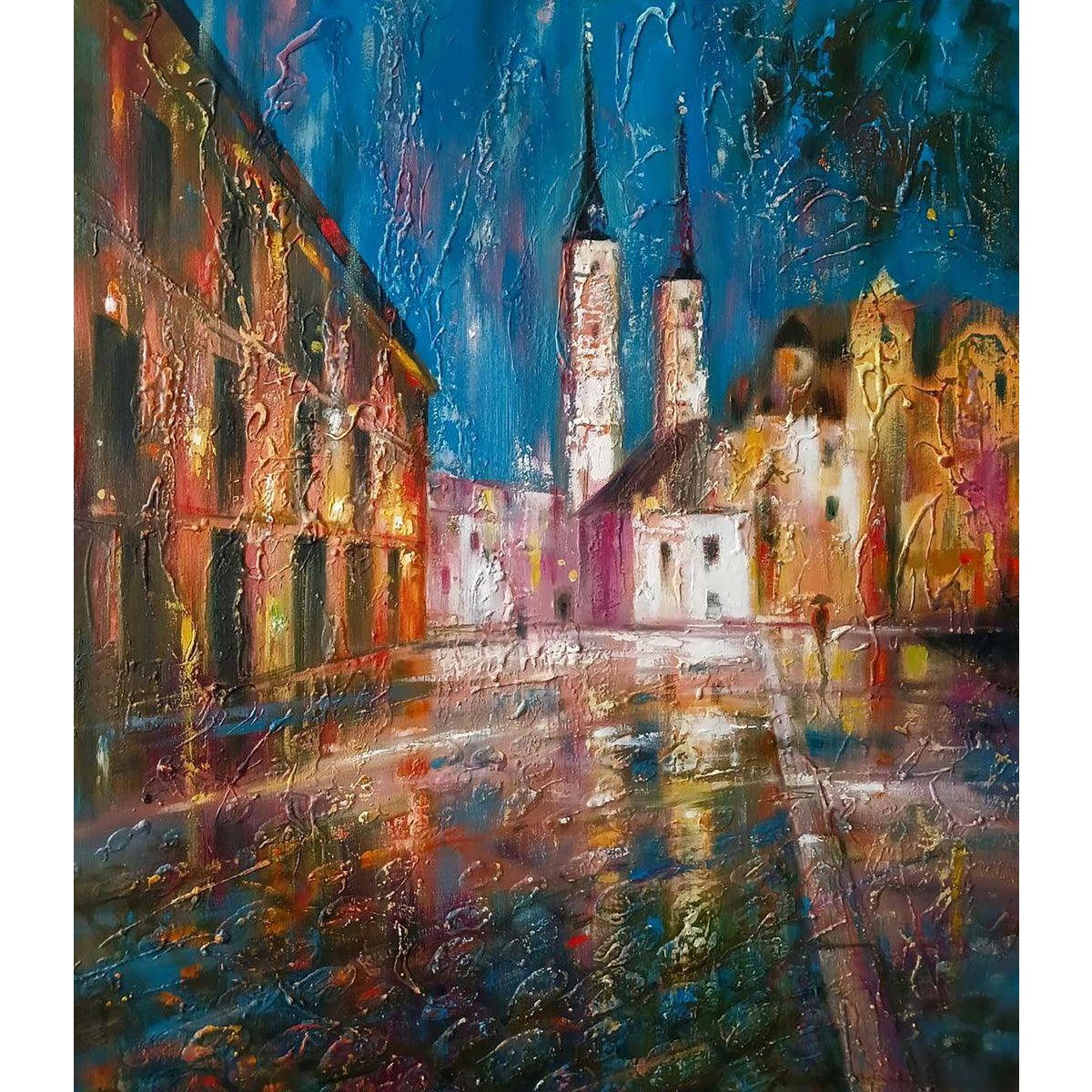 1990s Abstract Oil Painting Night City Anatoly Tarabanov | Chairish
