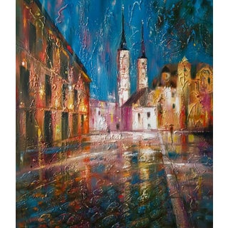 1990s Abstract Oil Painting Night City Anatoly Tarabanov For Sale