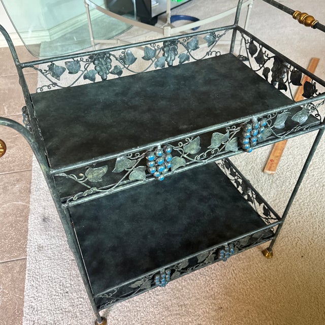 Vintage Maitland-Smith Grapevine Bar Cart / Tôle Wine Cart With Patina Finish For Sale - Image 11 of 12