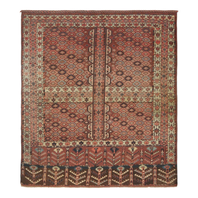 Antique Hachli Persian Rug, Brown and Red With Geometric Patterns - Rug & Kilim For Sale