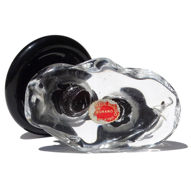 Vintage Seguso Murano Label Black Shiitake or Portobello Mushrooms Italian Art Glass Paperweight Sculpture For Sale - Image 9 of 10
