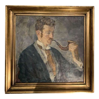 Swedish Artist, Man with a Pipe, Early 20th Century, Oil on Canvas For Sale