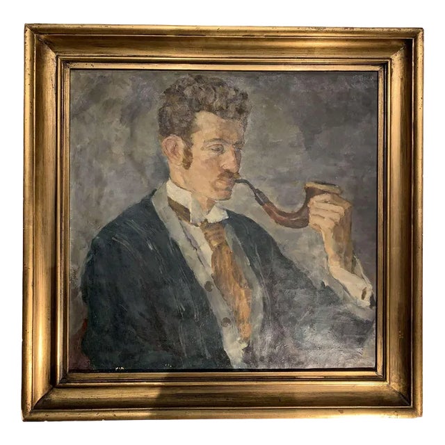 Swedish Artist, Man with a Pipe, Early 20th Century, Oil on Canvas For Sale