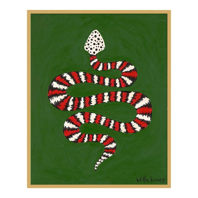 Key Lime Chiffon the Snake by Willa Heart in Gold Frame, Medium Art Print For Sale