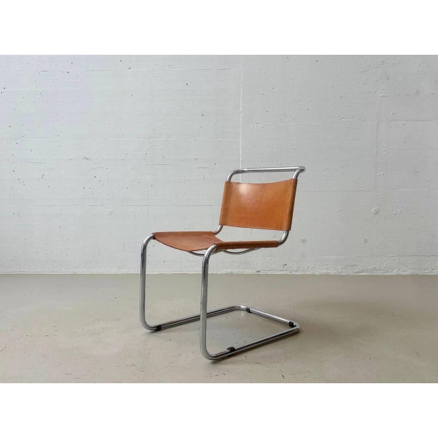 Cantilever Chair with Cognac Leather Covering For Sale - Image 11 of 18