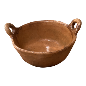 Vintage Earth Ware Pottery Rustic Red Clay Terra Cotta Bowl With Handles Italy