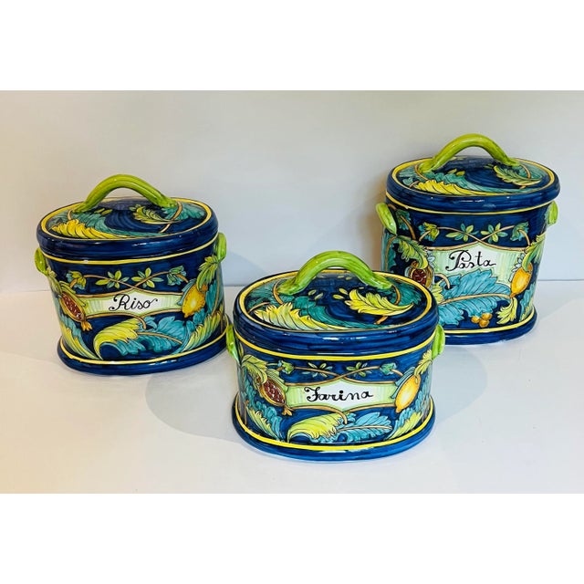Mediterranean Vintage Made in Italy Deruta Canisters a Set of Three For Sale - Image 3 of 12