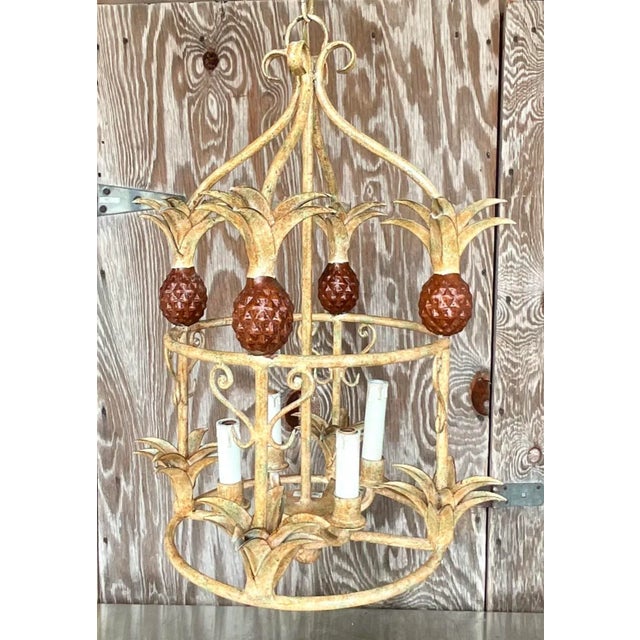 Vintage Coastal Painted Metal Pineapple Chandelier For Sale - Image 4 of 5