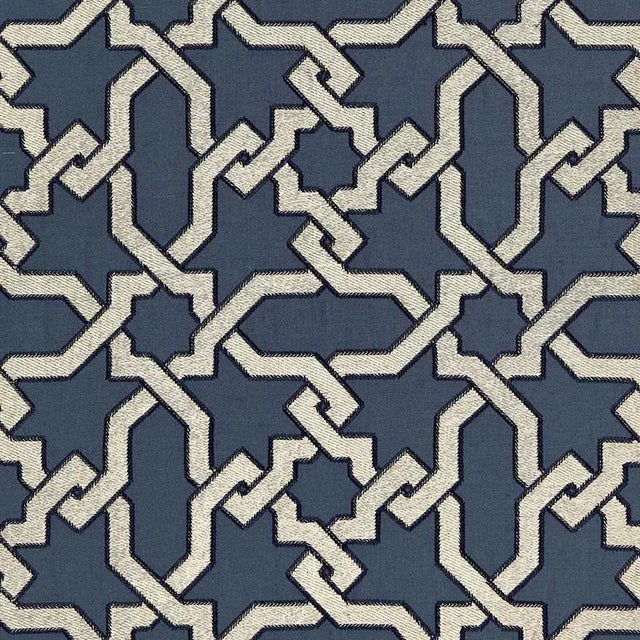 Sample - Schumacher Cordoba Embroidery Fabric in Indigo For Sale