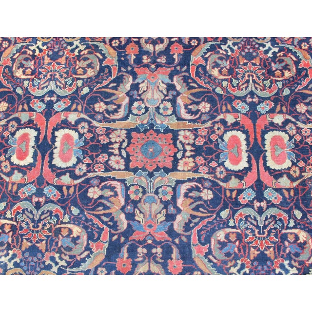Navy Blue Colorful Antique Persian Sultanabad Rug With Navy Blue Field and Red Border 9'0"x12'1" For Sale - Image 8 of 9