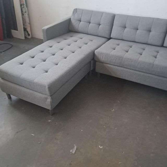 Modern Cb2 Gray Modern Sectional Sofa With Chaise For Sale - Image 3 of 5