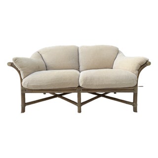 Vintage McGuire San Francisco Rattan & Rawhide Curved Settee For Sale