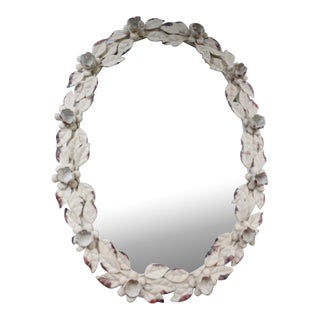 1960s Oval Tole Mirror With Flowers For Sale
