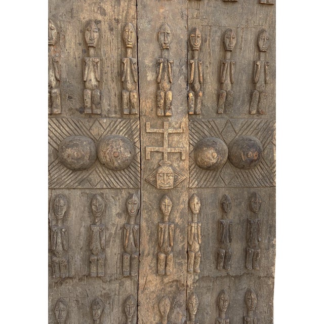 Wood Rare Old Granary Dogon Door W/Nomoo Ancestors Mali African 68"h For Sale - Image 7 of 9