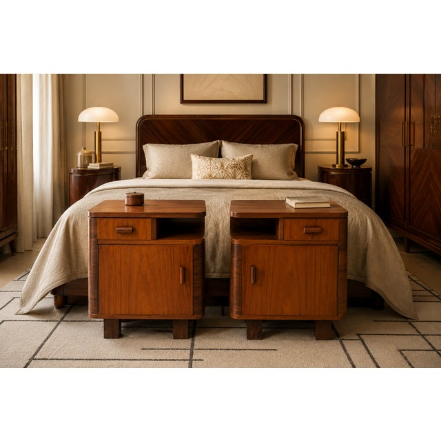 Mid-20th Century Art Deco Bedroom Tables, Poland, 1950s, Set of 2 For Sale - Image 16 of 16