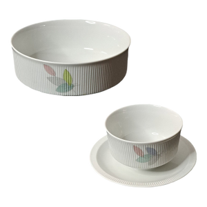 Early 20th Century Arzberg Arz3415 Athena Leaves Set Vegetal Bowl & Gravy Boat, German- 3 Pieces