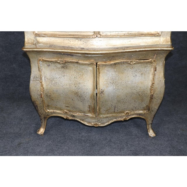 Silver Leaf Bombe Form Distressed Wire Mesh Door Vitrine China Cabinet For Sale - Image 10 of 12