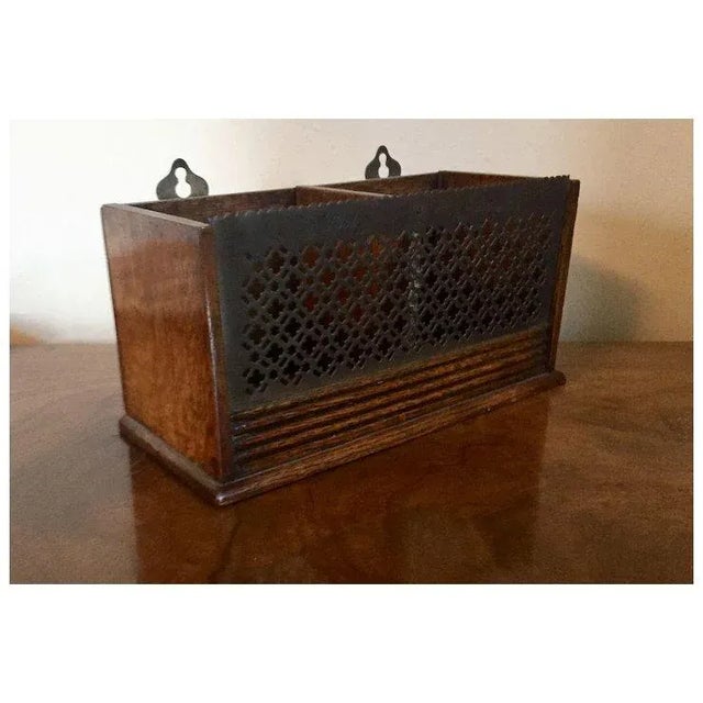 Antique 19th Century English Oak and Brass Hanging Letter Rack, Box or