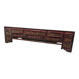 Large 19th Century Chinese Guilt Lacquer Headboard Carved With Figures For Sale