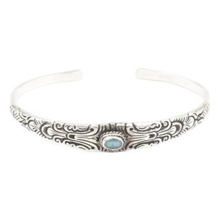 Late 20th Century Opal Sterling Silver Engraved Cuff Bracelet For Sale