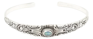 Late 20th Century Opal Sterling Silver Engraved Cuff Bracelet