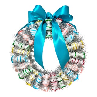 Handmade Christmas Wreath With Vintage Glass Candy Ornaments For Sale