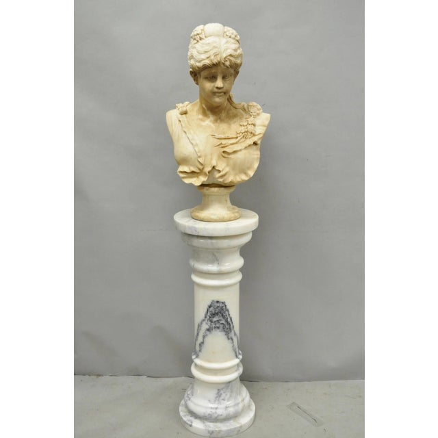 Vintage Victorian Style Carved Marble Large Form Young Lady Maiden Bust Statue Sculpture. Approx 100 lbs. Circa Late 20th...