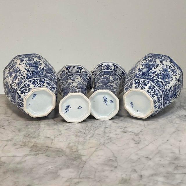 19th Century Boch Hand-Painted Blue & White Delft Garniture Set For Sale - Image 18 of 18