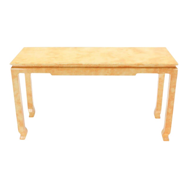 Mid-Century Modern Faux Parchment Finish Console Sofa Table For Sale