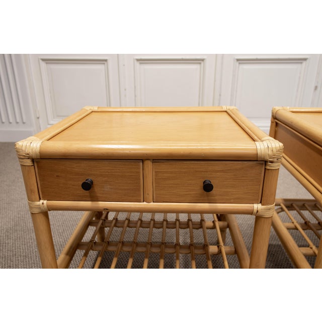 Mid-Century Modern Swedish Manilla Bamboo Nightstands by Kenneth Bergenblad for Dux, 1970s, Set of 2 For Sale - Image 3 of 10