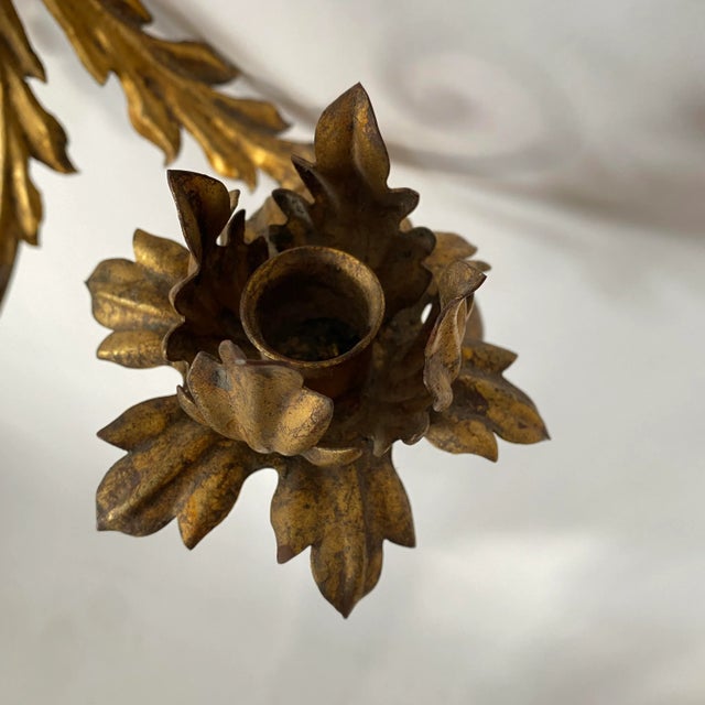 Vintage Spanish Gilded Metal Candle Wall Sconce For Sale - Image 9 of 10