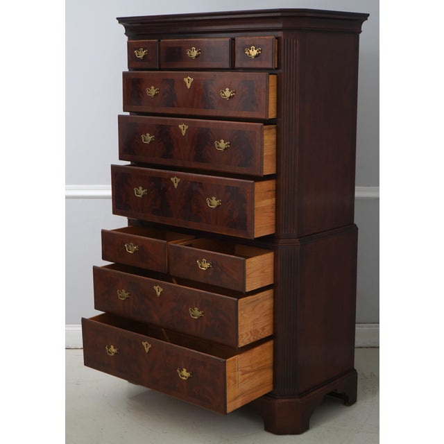Chippendale Century Large Mahogany Banded Chest on Chest For Sale - Image 3 of 16