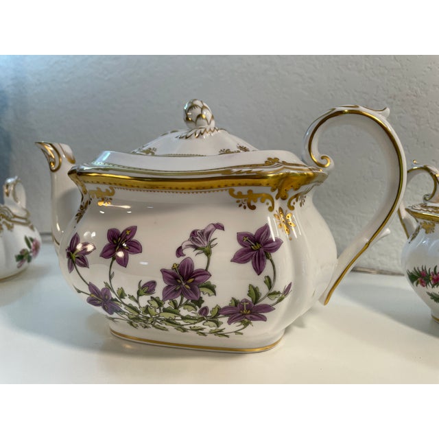 English Vintage Spode Stafford Flowers English Bone China Tea Service, 3-Piece Set For Sale - Image 3 of 18