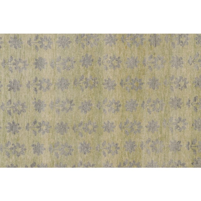 Rug & Kilim’s Block Print Square Rug with Gray, Chartreuse and Ochre Florals For Sale In New York - Image 6 of 10