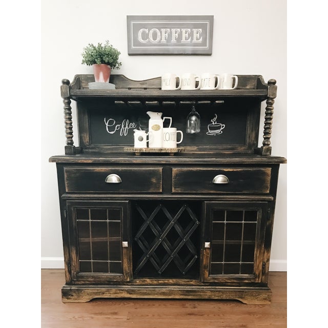 Black Distressed Bistro Coffee Bar Hutch Chairish