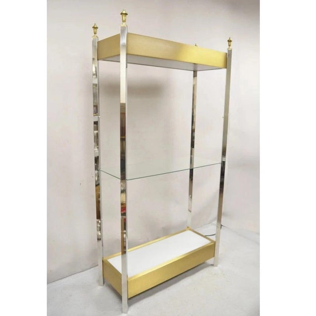 Mid-Century Modern Vintage Mid Century Modern Lighted Chrome & Brass Etagere Display Shelf Curio For Sale - Image 3 of 12