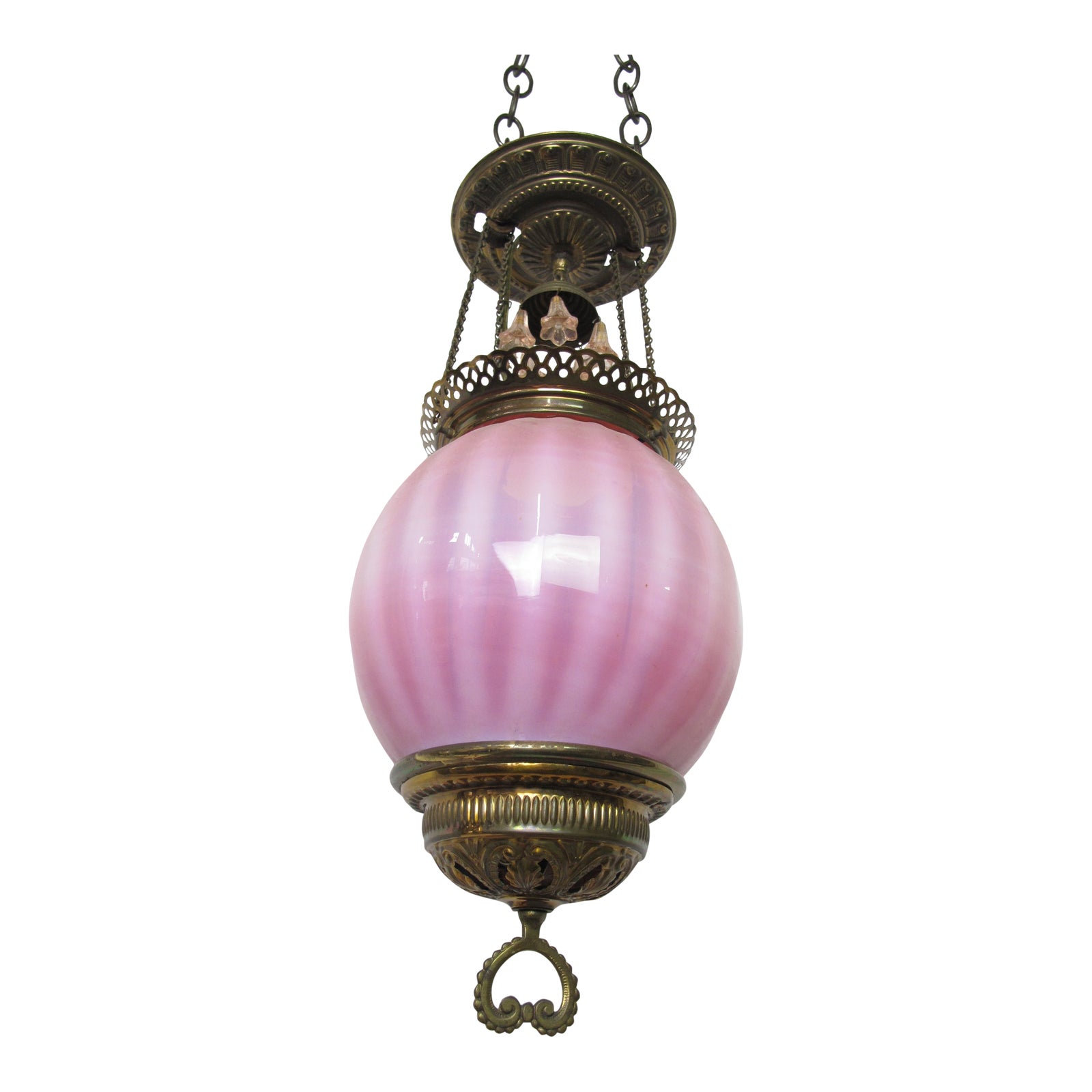 Victorian Pink Cranberry Blush Globe Light Fixture With Flower