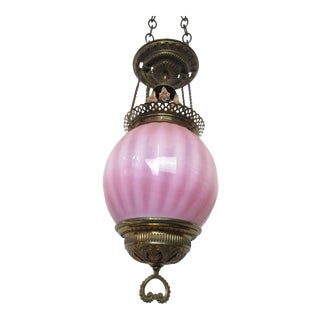 Victorian Pink Cranberry Blush Globe Light Fixture With Flower Bangles For Sale