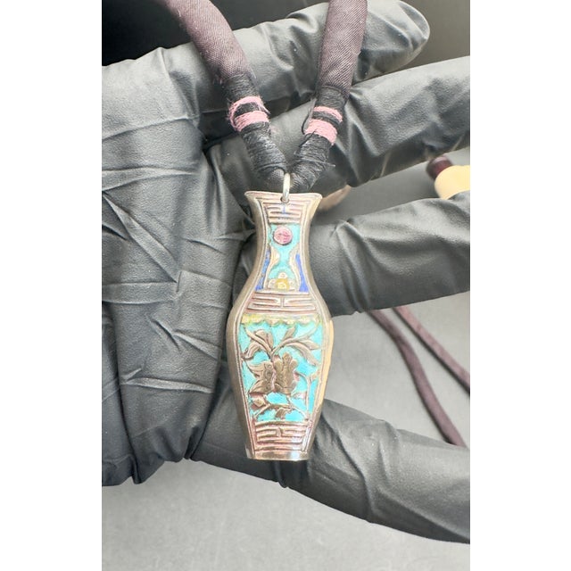 Metal Antique Chinese Needle Case Pendant Necklace, Sterling Silver Lacquered For Sale - Image 7 of 9