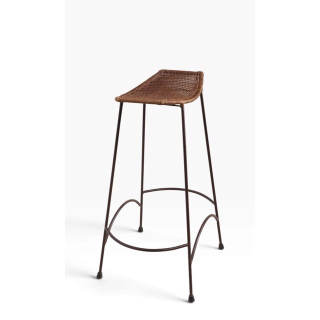 Mid 20th Century Set of Four Mid Century Wrought Iron and Wicker Bar Stools For Sale - Image 5 of 16