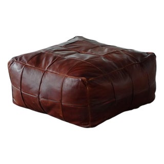 Mid-Century Modern Moroccan Patchwork Leather Ottoman, 1970s For Sale