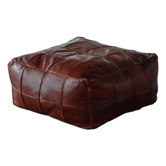 Mid-Century Modern Moroccan Patchwork Leather Ottoman, 1970s For Sale