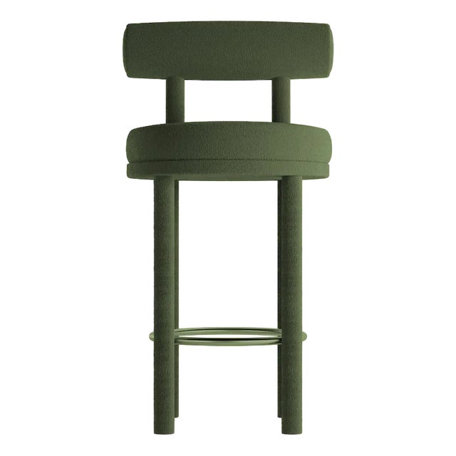 Collector Moca Bar Chair in Boucle Green by Studio Rig For Sale