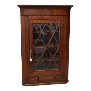 1800s Antique Mahogany English Corner Cupboard For Sale