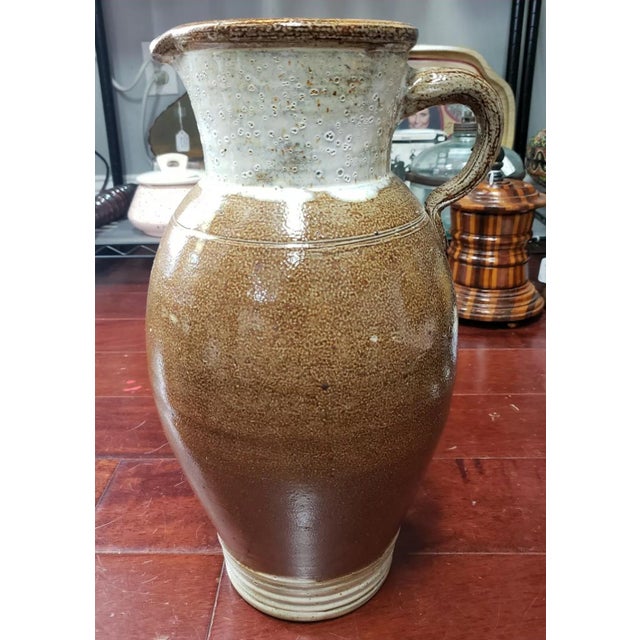 American 1870's Massachusetts Bristol Redware Brown Speckled/White Glaze Pitcher For Sale - Image 3 of 7