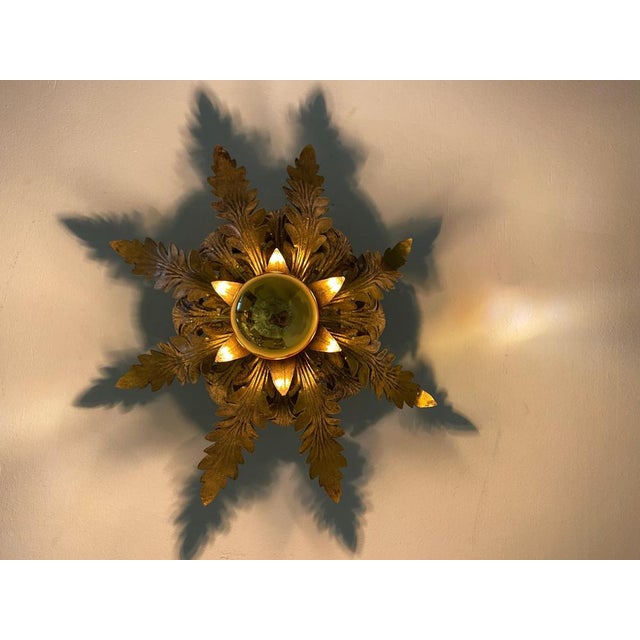 Small Mid-Century Modern Italian Gilt Metal Flush Mount by Biasca, 1960 For Sale - Image 10 of 13